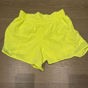 Neon yellow lululemon hotty hot shorts